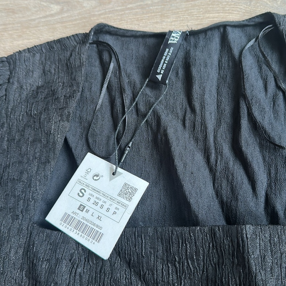 New Zara Black Long Sleeve womens One Piece top sz small - Picture 2 of 7
